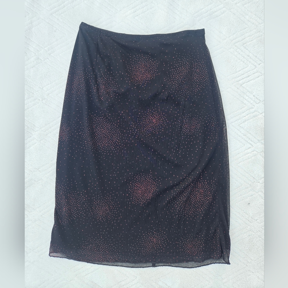 Vintage WE TOO Black Mesh Midi Skirt Rhinestone Embellished Y2K 90s Sz Xs/S